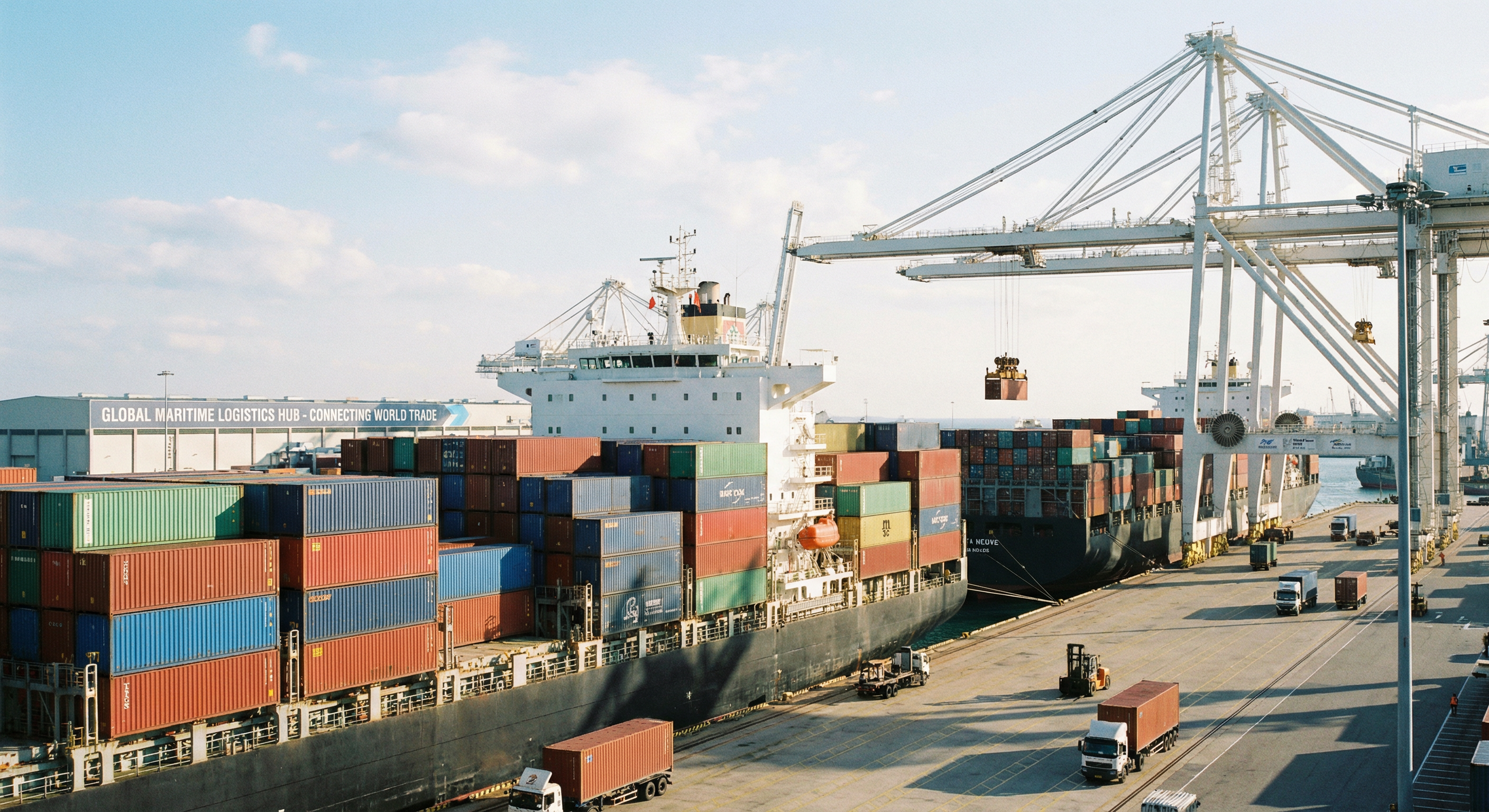 Puerto con buques portacontenedores y grúas - KME World Logistics